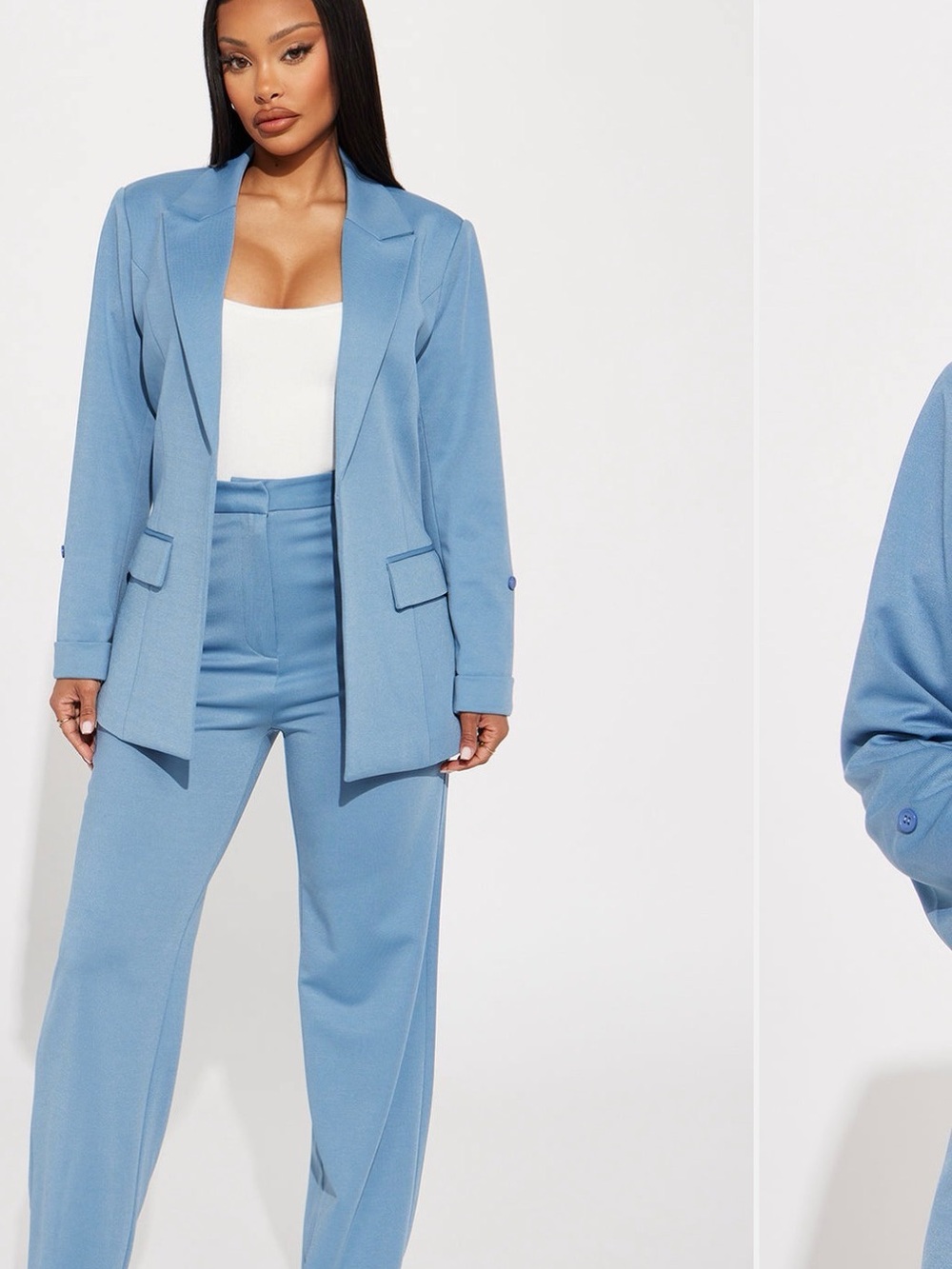 Light Blue Women's Tailored Blazer & Trousers Set